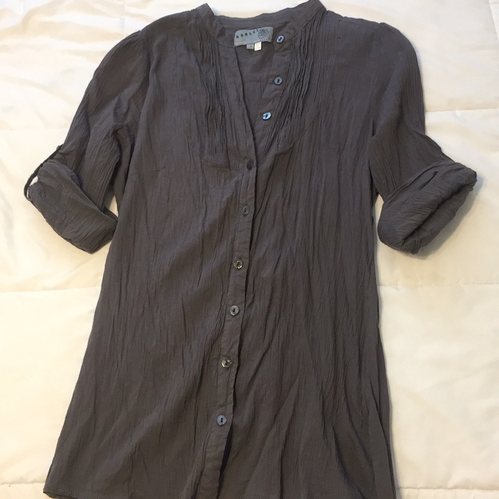 Gray; Button down; Cotton blouse